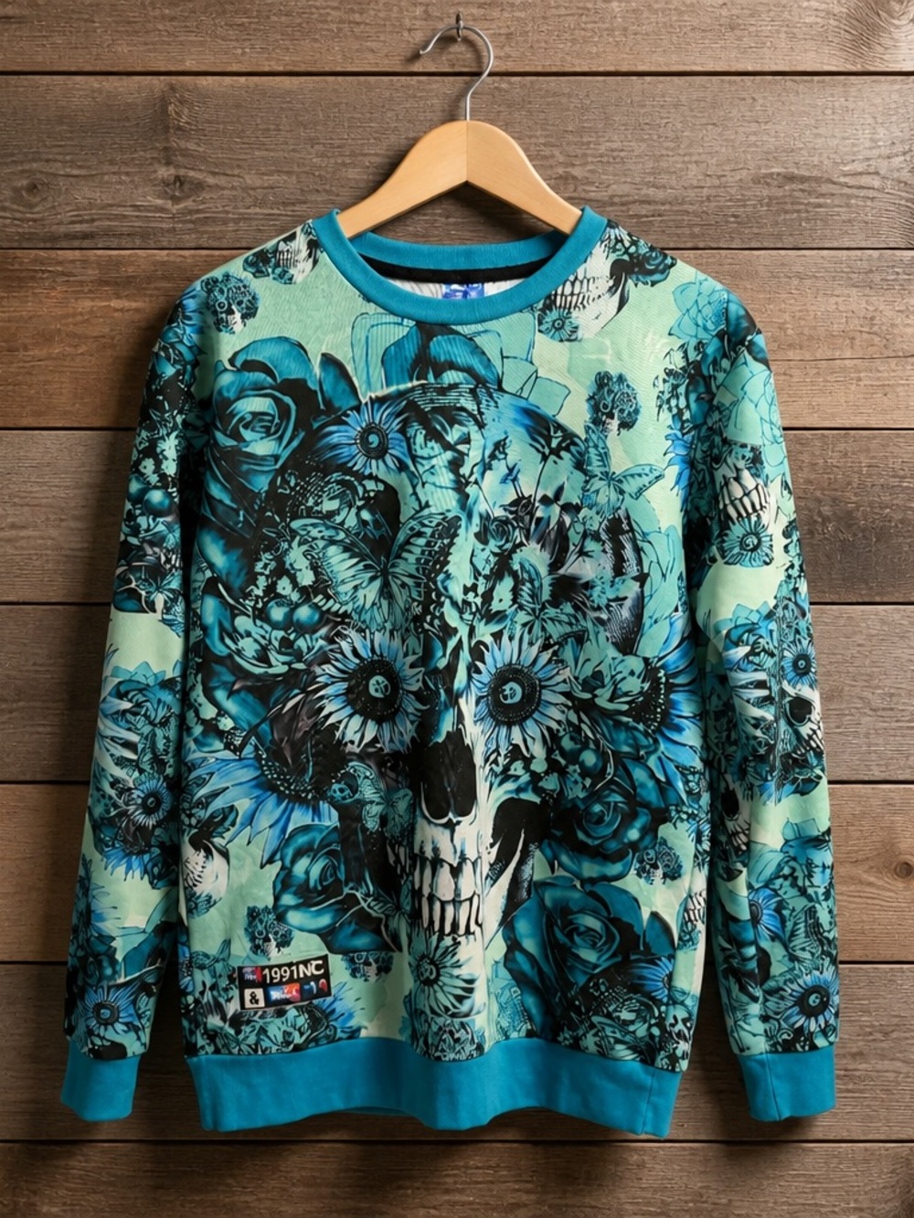 Mr, 1991 and Miss Go  Floral Skull Crewneck Sweater